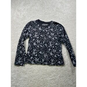 Place Long Sleeve Shirt Girls Large 10/12 Black White Hearts Butterflies Floral‎